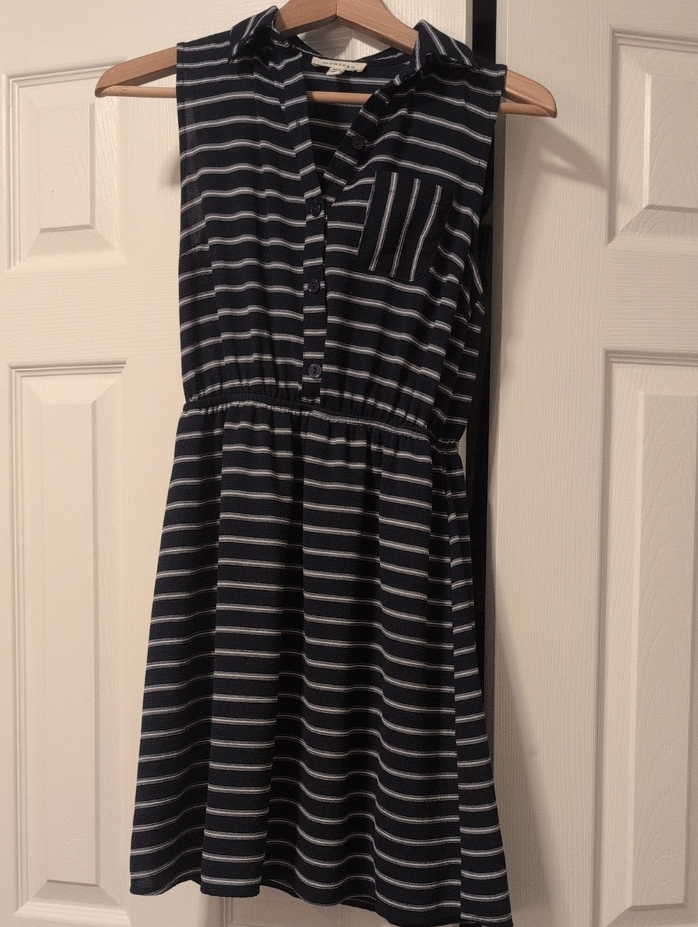 Sleeveless Navy and White Striped Shirt Dress